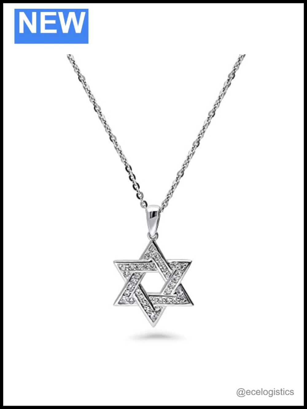 Sterling Silver CZ Star of David Pendant Necklace 18 Inch Unisex